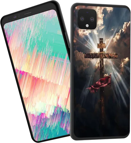 Vista 57 de Funda delgada para Google Pixel 4 XL, funda delgada de silicona de TPU suave a prueba de golpes para Google Pixel 4 XL, cruz negra