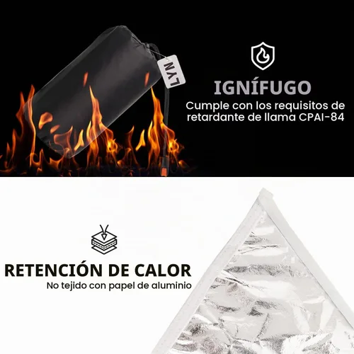 Vista 5 de LYN Tienda de campaña de emergencia reutilizable con cremallera extragrande, impermeable, térmica, ignífuga, ligera, con paracord✚estaca