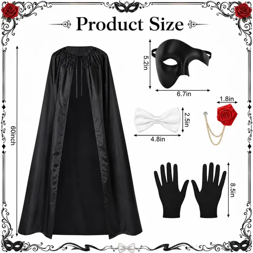 Vista 2 de 5 Pcs Half Face Opera Costume Accessories, Halloween Opera Outfits Set