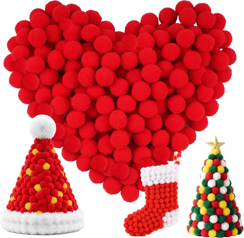 Vista 8 de Caydo 200 pompones rojos de 1 pulgada esponjosos para manualidades, decoración del día de San Valentín, decoración del día de San Valentín