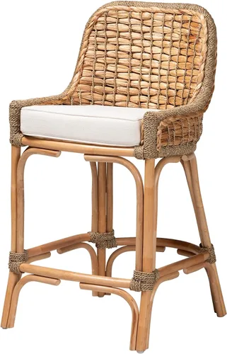 Vista 10 de bali & pari Kyle - Sillón moderno bohemio de ratán natural con respaldo tejido de hierba marina