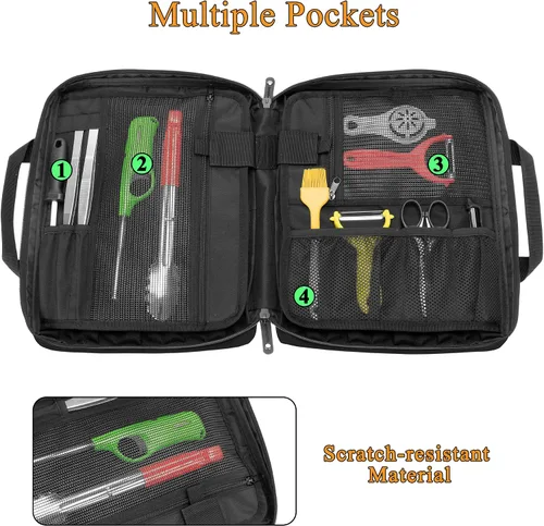 Vista 2 de samdew Bolsa para cuchillos de chef con más de 20 ranuras, estuche de almacenamiento de chef profesional con orificio de bloqueo y múltiples
