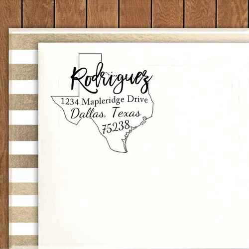 Vista 2 de Printtoo Sello de goma redondo de autoentintado con dirección personalizada de retorno, mapa de Texas, idea de regalo