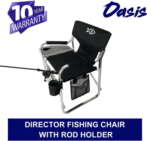 Vista 10 de Oasis Premium Director - Silla de pesca con soporte para caña, silla plegable de aluminio