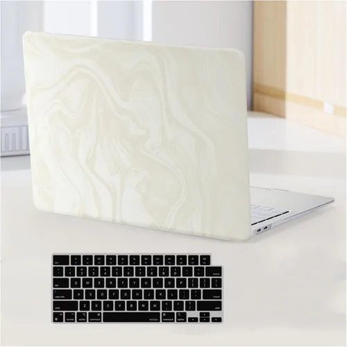 Vista 38 de Funda compatible con MacBook Air de 13 pulgadas (versión 2010-2017). Modelos: A1466 / A1369, funda rígida de piel crema texturizada a cuadros, sin