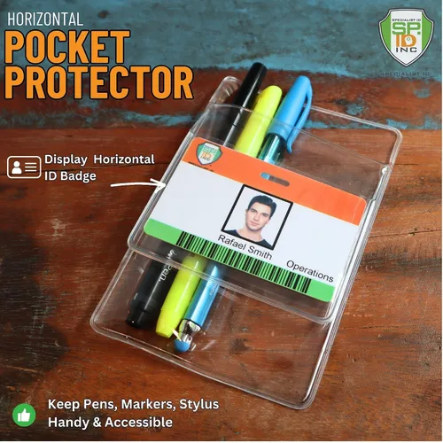 Vista 2 de Protector de bolsillo resistente con soporte horizontal para tarjetas de identificación, organizador de bolsillo de plástico transparente