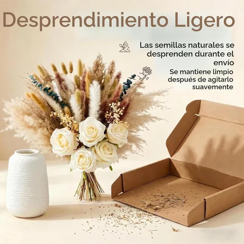Vista 3 de 100 piezas de arreglo de flores artificiales con jarrón, rosas de seda artificiales en jarrón, decoraciones para mesa de café, pasto pampas seco