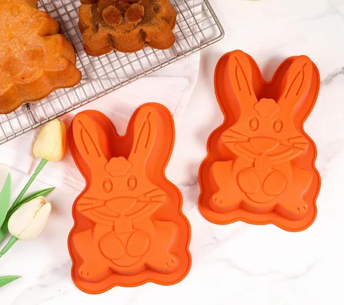 Vista 4 de Webake Moldes de silicona para pasteles de conejo de Pascua para hornear, lindos moldes de conejo rompibles de chocolate 3D para tartas, juego de 2