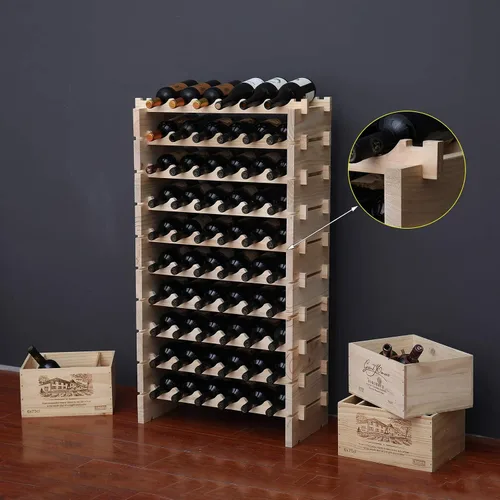 Vista 3 de Estante de madera maciza apilable para vino (60 botellas, color natural)