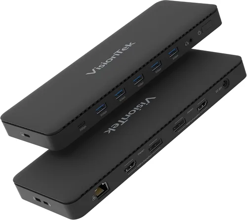 Vista 9 de VisionTek VT1200DL - Estación de acoplamiento USB-C dual 4K - 2 puertos HDMI, 2 puertos DisplayPort, paso de alimentación de 100 W, base universal