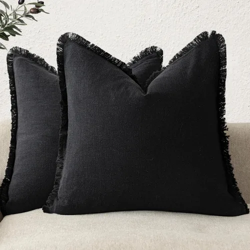 Vista 10 de Foindtower Fundas de almohada decorativas de lino con flecos de 16 x 16 Verde abundante
