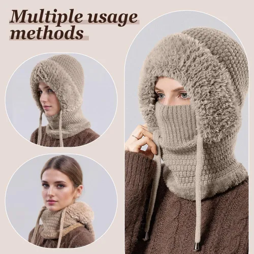 Vista 4 de Gorro 3 en 1 con bufanda y máscara, pasamontañas de invierno 2026, sombreros de punto, bufanda con capucha, máscaras de esquí