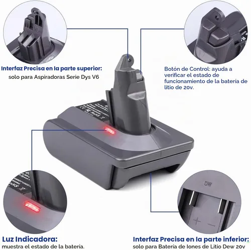 Vista 4 de EID Adaptador de batería Dyson V6 para batería Dewalt 20V 60V a Dyson V6 SV04 SV03 DC59 DC58 DC62 SV09 SV05 Animal Absolute Motorhead convertidor