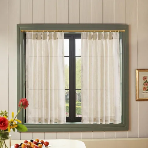 Vista 47 de Jinchan - Cortinas de cocina de lino rústico beige con bolsillo para barra, 26 x 36 pulgadas, 2 paneles