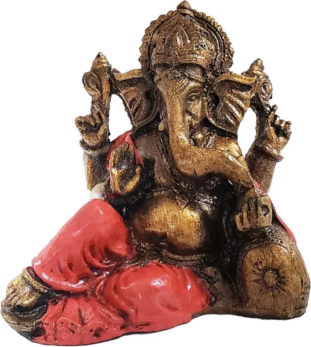 Vista 10 de Ganesha - Cabeza de elefante y cuerpo humano que elimina obstáculos del camino de uno, decoración de dormitorio, oficina en casa, estatua Rojo