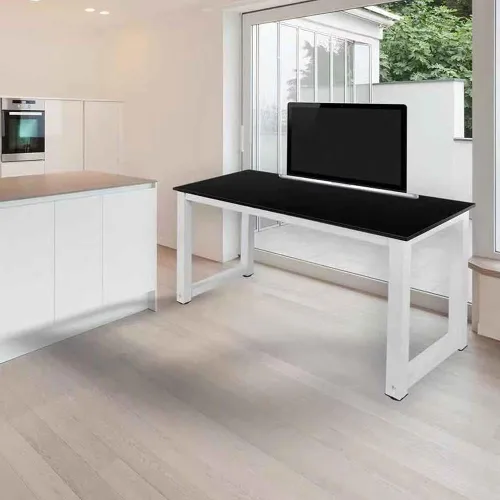 Vista 2 de G-PLUS Escritorio de computadora, mesa para computadora portátil, escritorio de computadora de madera resistente para dormitorio, estilo moderno
