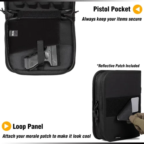 Vista 6 de DBTAC Estuche cuadrado para pistola Estuche táctico rígido para arma de fuego con 1 pistola, acolchado y con parche reflectante extraíble