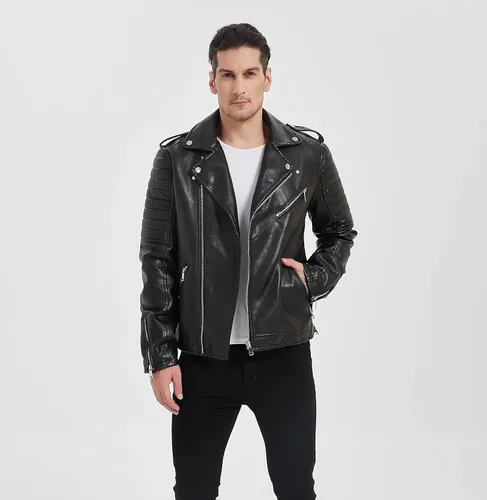 Vista 2 de BANMAXDD Men's Faux Leather Jacket QUALITY Black Waterproof Windproof Multi-pocket Biker Jacket Casual Warm Winter Coat