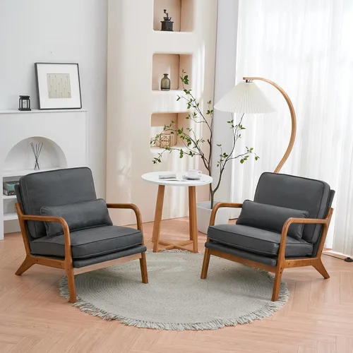 Vista 3 de Accent Chairs for Living Room Armchair with Oak Armrest, Upholstered Single Lounge Chair Comfy Bronzing Cloth Reading Vanity Sofa Chair,Indoor Dark