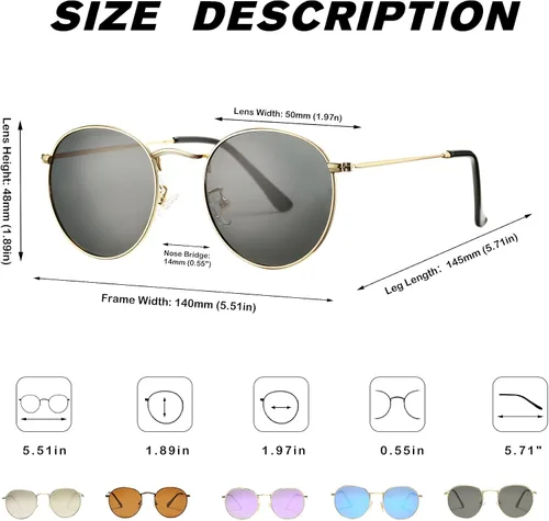Vista 6 de Pro Acme Gafas de sol polarizadas de metal redondas pequeñas para mujer, estilo retro de diseñador