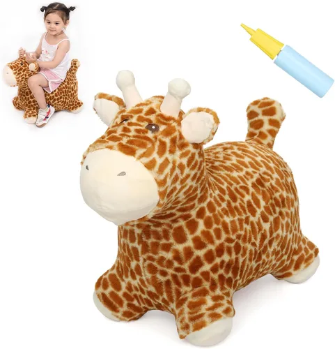 Vista 13 de INPANY Caballo hinchable, juguetes de tolva de dinosaurio, animal rebotador de felpa para niños pequeños, decoración de fiesta de cumpleaños