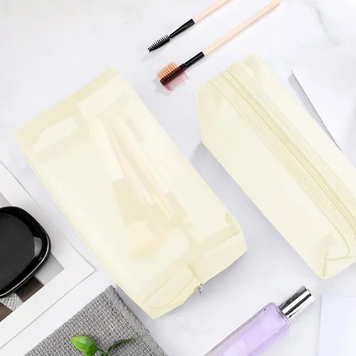 Vista 5 de 6 bolsas de maquillaje de malla, bolsa de cosméticos de malla, portátil, organizador de viaje, bolsa con cremallera, bolsas de maquillaje