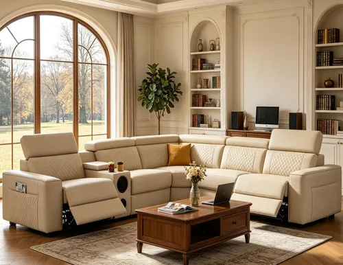 Vista 49 de Juego de sofá seccional reclinable de cuero, sofá seccional con 4 sillones reclinables Juegos de muebles de sala con 3 reclinables, luz LED