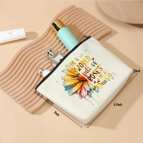 Vista 2 de DJHUNG Bolsa de cosméticos de margaritas de acuarela – Bolsa de maquillaje con decoración inspiradora de margaritas – Regalo perfecto para mujeres
