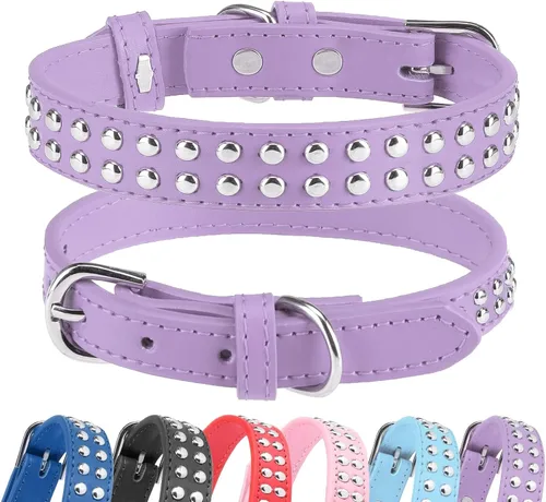 Vista 22 de BINGPET Collar de cuero para perro, cuello con tachuelas, cuello ajustable