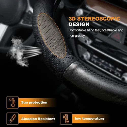 Vista 4 de Funda de cuero de fibra de carbono para volante de automóvil deportivo, juego de cuero de alta calidad, elegante, antideslizante