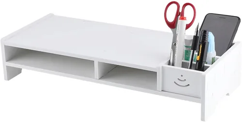 Vista 3 de Pissente Computer Display Riser, PVC Artificial Board, Ergonomic Stand with Storage, Easy Assembly for Home Office Use