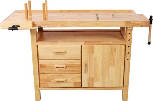 Vista 10 de Banco de trabajo de madera de 48 pulgadas, banco de carpintería resistente con mango ajustable, capacidad de carga de 330 libras, mesa de trabajo