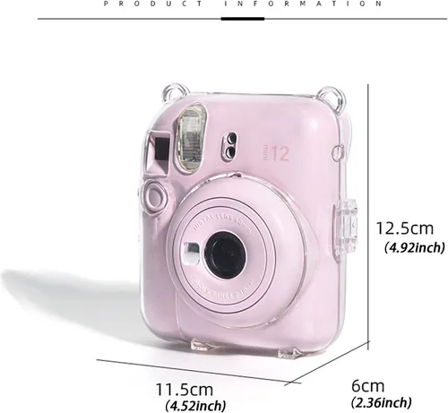 Vista 6 de Funda transparente Mini 12 con bolsillo para película para cámara instantánea Fujifilm Instax Mini 12, vitrina con correa de hombro ajustable Funda