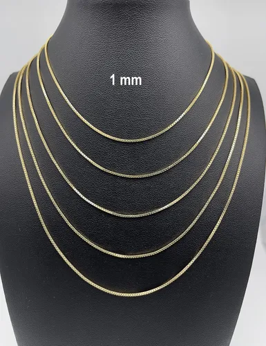 Vista 5 de Cadena de oro real de 14 quilates y 10 quilates 0.039 in, 0.059 in, 0.069 in, 0.112 in, collar de eslabones de oro de corte de diamante