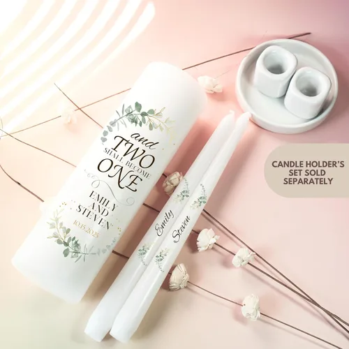 Vista 4 de Velas Unity para Boda, Set Moderno de Unity, Velas Personalizadas y a Medida de Columna y Cónicas con Cita, Cera Premium Blanca Sin Aroma