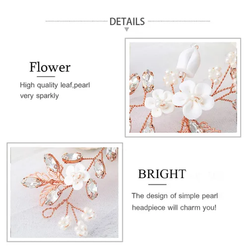 Vista 5 de Unicra Flores de novia para el cabello de boda, perlas de vid, pieza de pelo de novia, accesorios para el cabello de cristal para mujeres y niñas