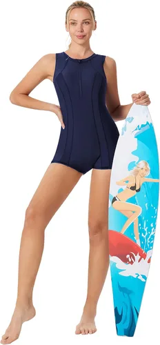 Vista 7 de JACK SMITH Trajes de baño modestos de una pieza para mujer, con cremallera frontal, atlético, deportivo, con boyleg