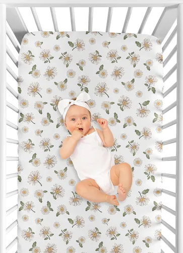 Vista 6 de Sweet Jojo Designs Sábanas bajeras para cuna (floral vintage de margaritas) para niñas, guardería infantil, habitación de niños pequeños
