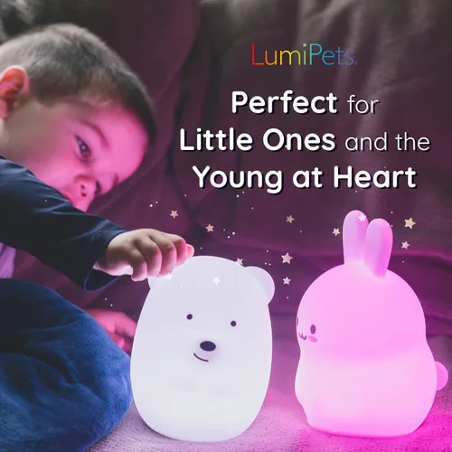 Vista 8 de Lumipets Luz nocturna de animales para niños, luz de silicona para bebés y niños pequeños, luz nocturna blanda para habitación de niños, luces