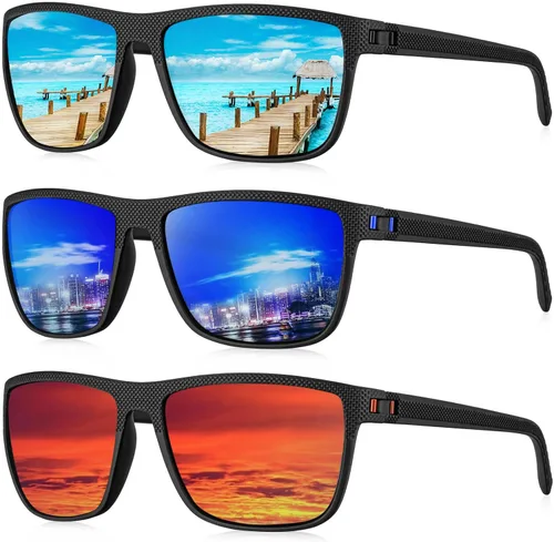 Vista 44 de KALIYADI Gafas de sol polarizadas para hombre, gafas de sol ligeras con protección UV para conducir, pescar y jugar golf (3 unidades) Negro