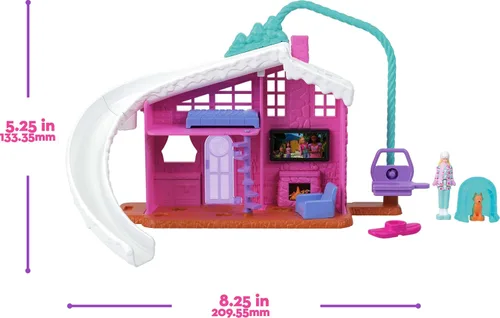 Vista 2 de Sets de casas de muñecas Barbie Mini Land, mini casa de los sueños con muñeca sorpresa de 3.8 cm, muebles y accesorios, además con ascensor