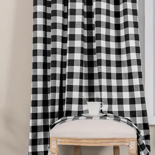 Vista 7 de Melodieux Buffalo - Cortinas a cuadros para sala de estar, dormitorio, estilo granja, estilo guingán, con textura de algodón, con bolsillo para Negro