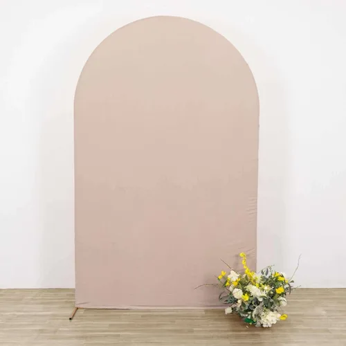 Vista 24 de Efavormart - Funda de elastano ajustada de elastano beige de 5 pies, ajuste cómodo, manga de fondo redonda para temas bohemios neutros y escenarios