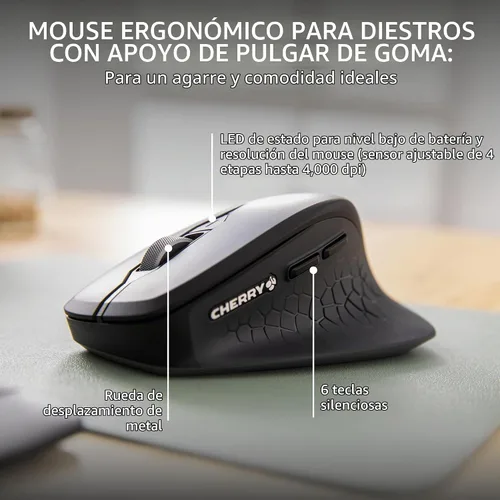 Vista 4 de Cherry Stream Comfort Teclado y Ratón Inalámbricos de Escritorio Mecanismo de Tijeras USB SX Silencioso Susurrante Tecladazo