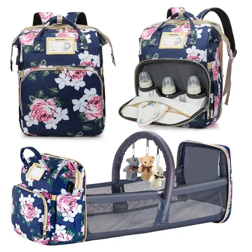Vista 7 de GurZinn Mochila de Pañales con Estación de Cambio Portátil 3 en 1 Mochila Multifunción de Viaje, Mochila para Mamá, Carriola Negra