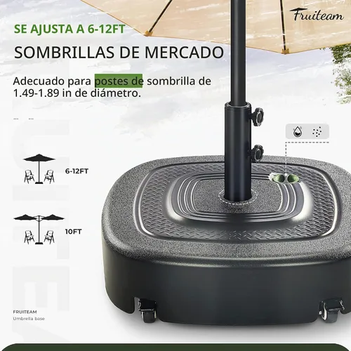 Vista 5 de FRUITEAM Base de sombrilla móvil rellenable de capacidad de 154 libras con 4 ruedas, resistente al viento, resistente al viento, soporte de mercado