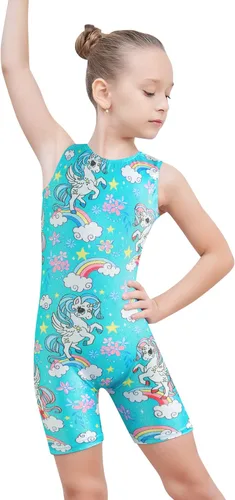 Vista 2 de EQSJIU Leotardos de gimnasia para niñas y niños, diseño de mosaico de arco iris, sirena, mariposa, estrellas, leopardo, galaxia, teñido anudado