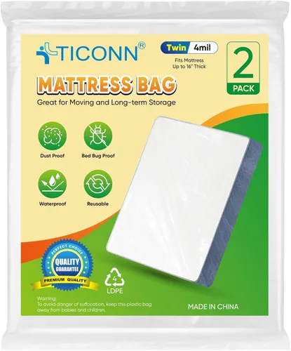 Vista 11 de TICONN 1 bolsa de colchón de plástico para almacenamiento de mudanzas, funda protectora de colchón impermeable, suministros de mudanza de colchones