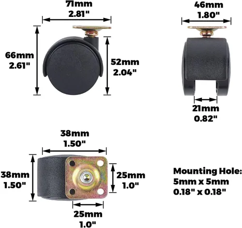 Vista 9 de Shepherd Hardware 9417 Rueda para silla de oficina de 2 pulgadas, rueda doble, placa cuadrada de 1-1/2 pulgadas, capacidad de carga de 75 libras