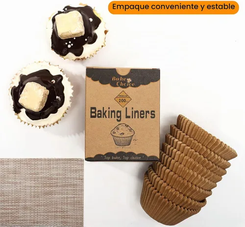 Vista 6 de Bake Choice - 200 forros estándar para cupcakes para hornear, forros para magdalenas marrones Food-grade cupcake wrappers, greaseproof parchment